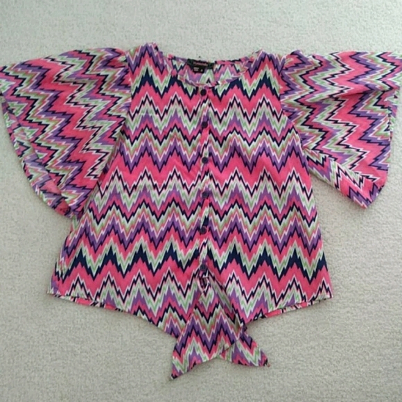 Multicolored Chevron Bell Sleeve Blouse - Picture 1 of 3